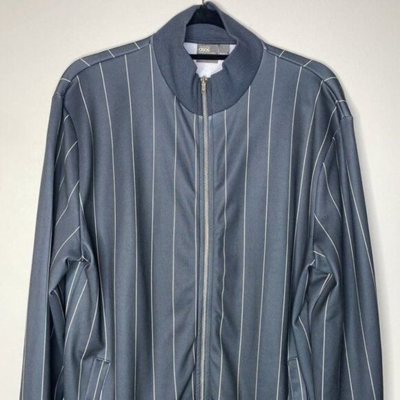 ASOS Size L Gray White Pinstripe Lightweight Zip Up 90s Style Shacket Sweatshirt - Picture 2 of 7